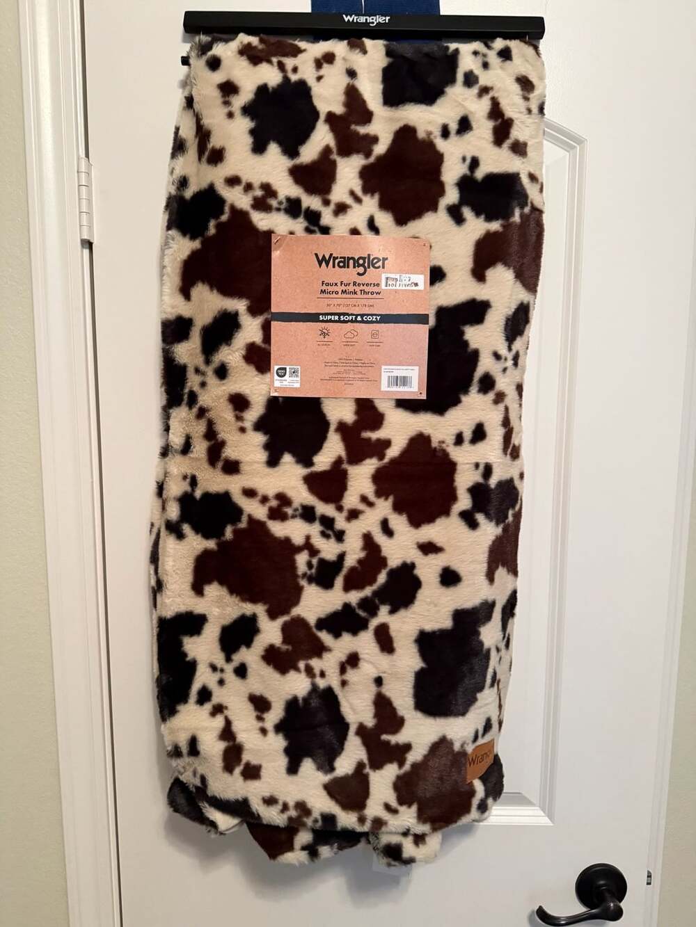 Wrangler Faux Fur Throw 50x70 Cow Print